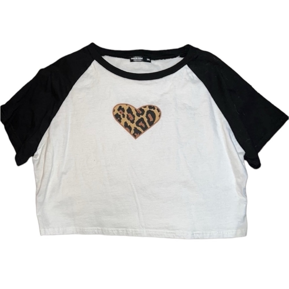 🌻5 for $25🌻 Shein Curve Short Sleeve Baseball Tee Crop Top Leopard Print Heart